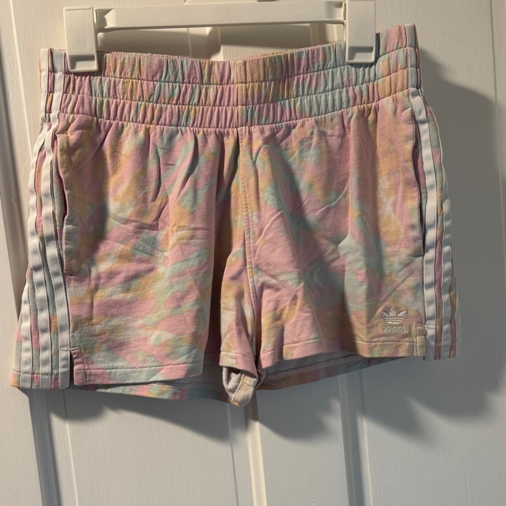Adidas Women’s Pastel Tie-Dye Athletic Shorts in Pink, Blue, Yellow